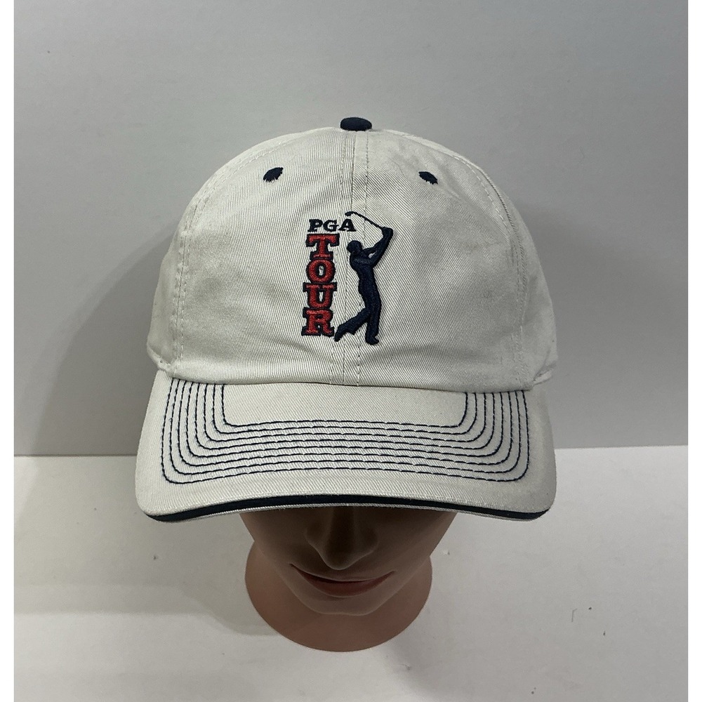 PGA Tour LOGO Strapback Golf Hat Men's Adjustable Cap The Game Beige New